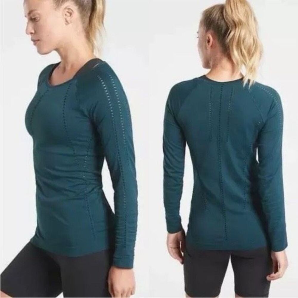 Athleta Footless Seamless Long Sleeve Shirt in Lagoon Teal Small
